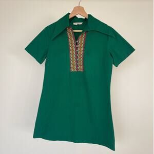 Vintage 60s 70s Sears Green Dagger Collar Top / Sz S / Folk Retro Boho Hippie